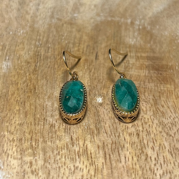 LIRM Faceted Green Onyx Gold Vermeil Over Sterling Silver Dangle Earrings - Picture 4 of 14